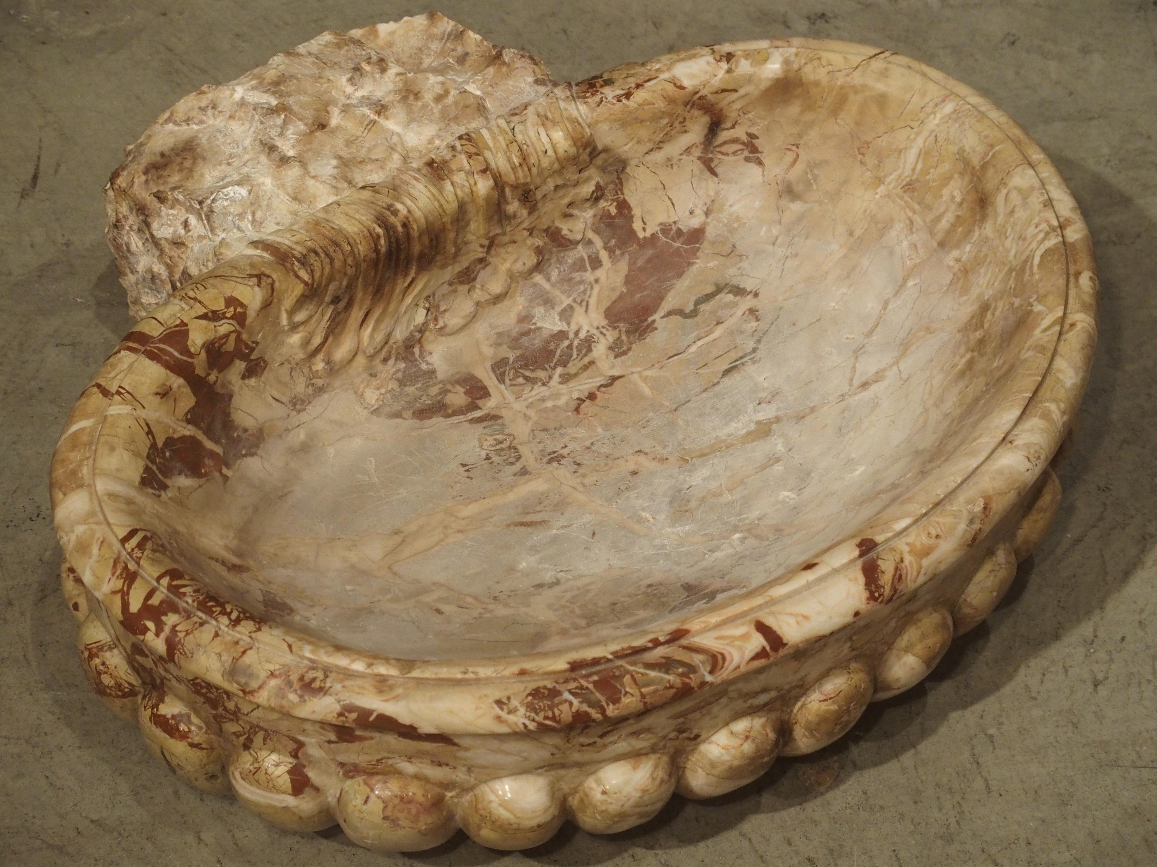 Pair of Italian Carved Breccia Pontificha Marble Sinks In Good Condition In Dallas, TX
