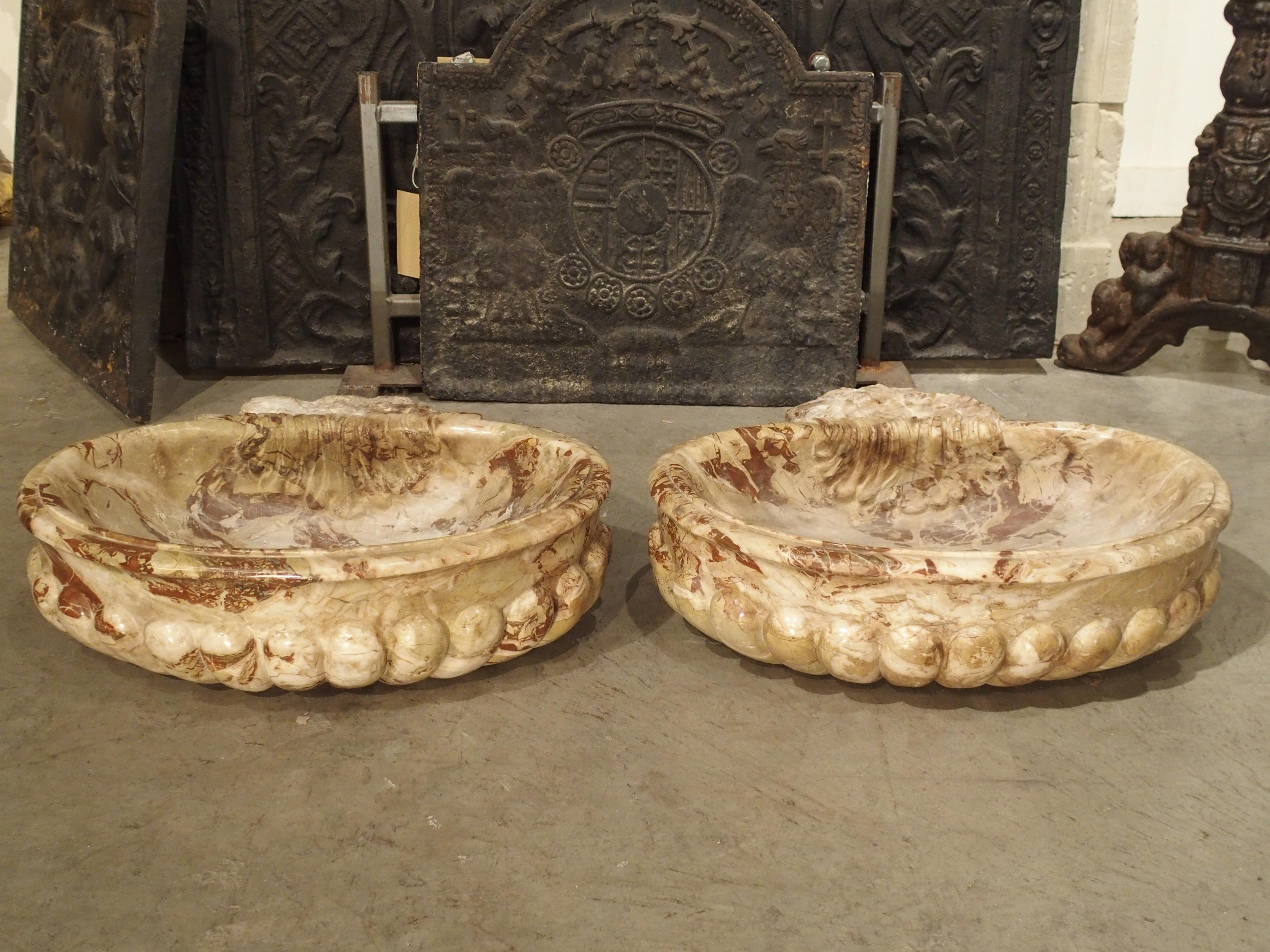 20th Century Pair of Italian Carved Breccia Pontificha Marble Sinks
