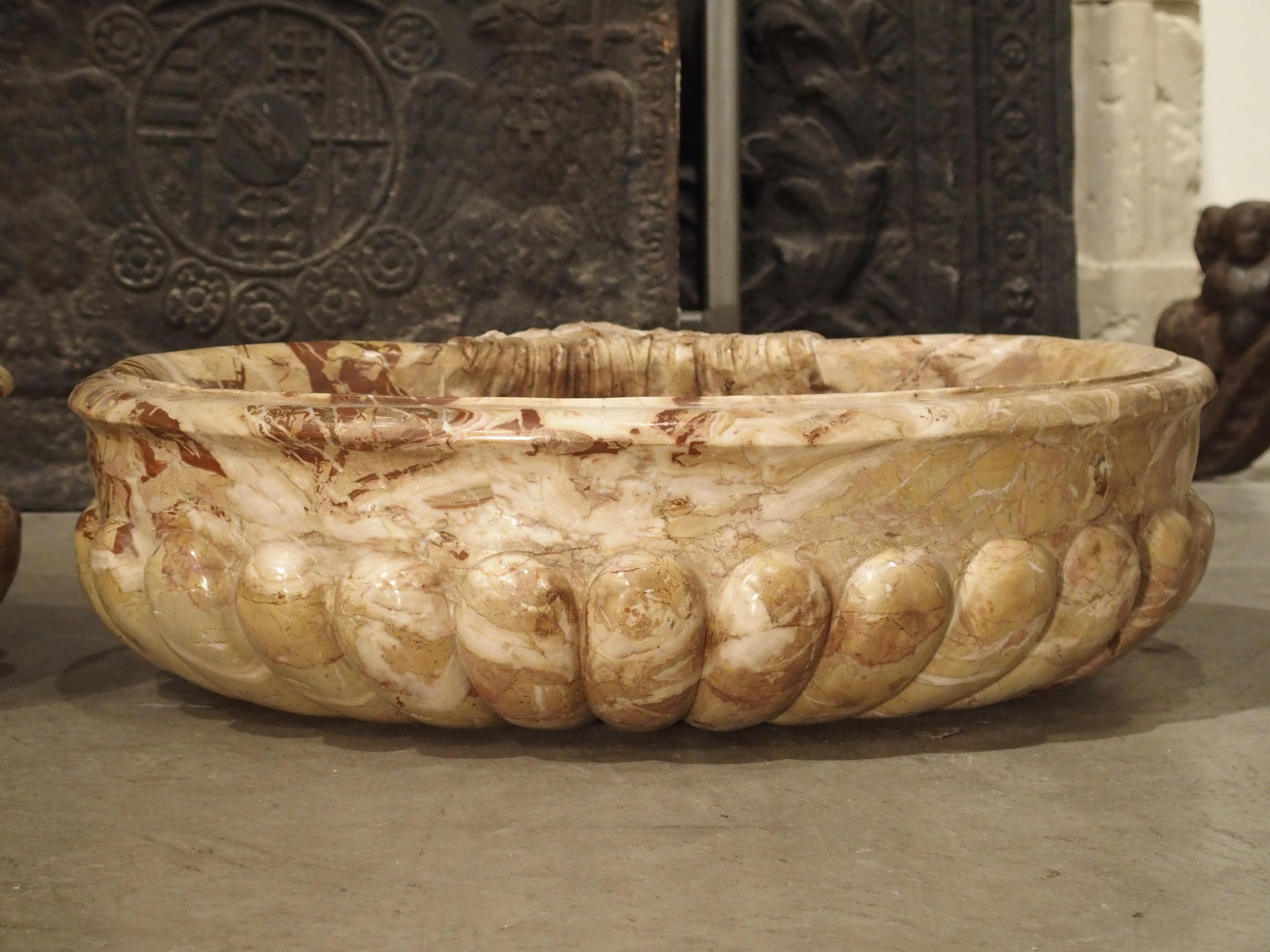 Pair of Italian Carved Breccia Pontificha Marble Sinks 3