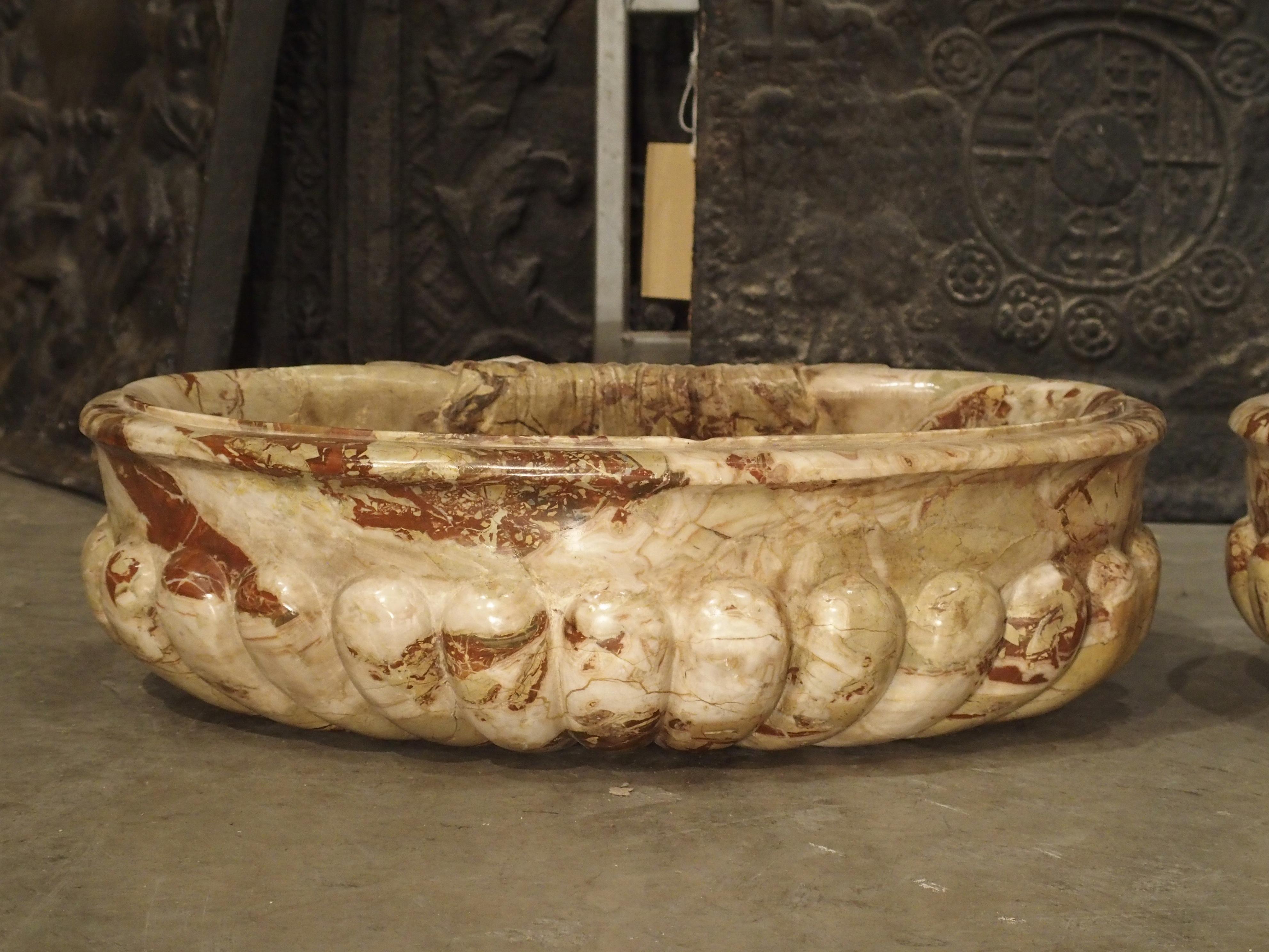 Pair of Italian Carved Breccia Pontificha Marble Sinks 4