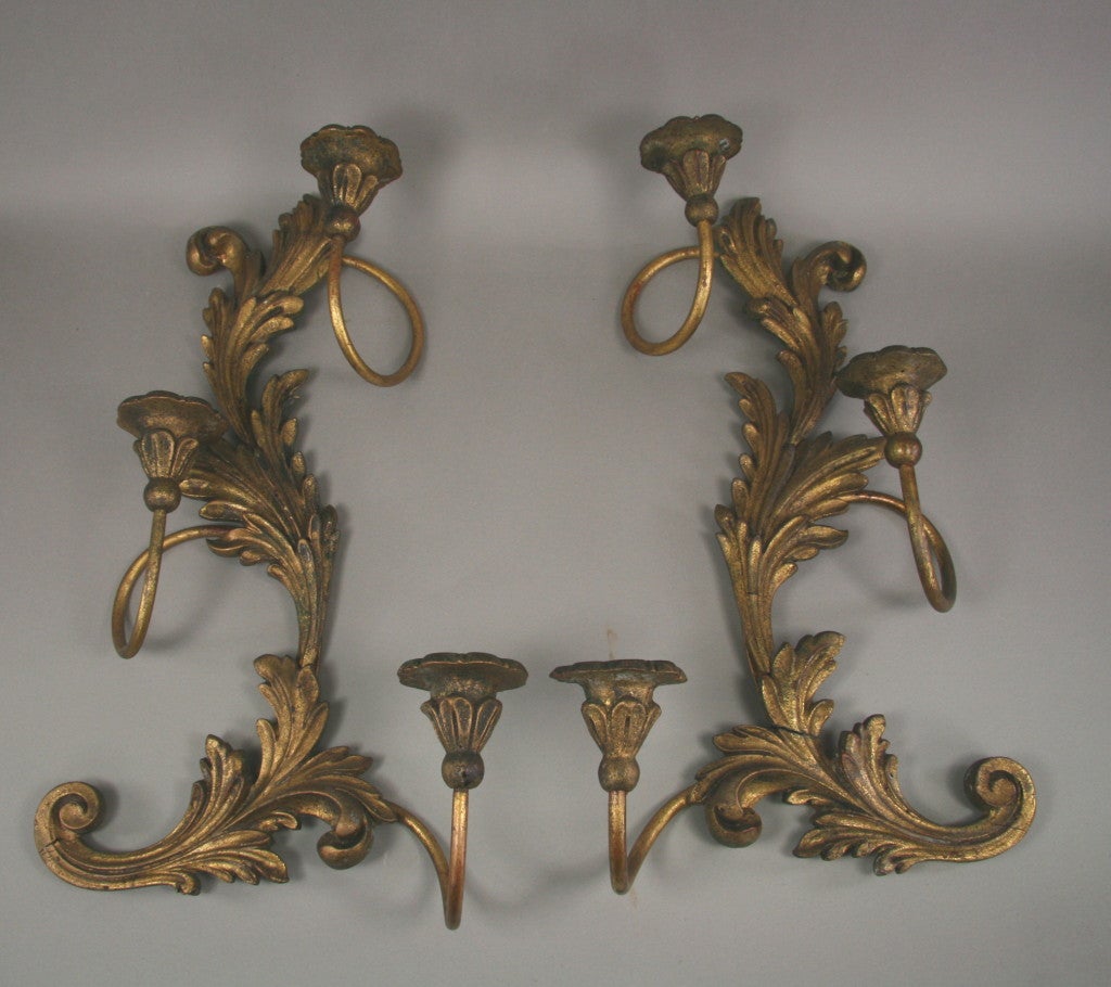 1-4067 pair of Italian hand carved wood  candle sconces.