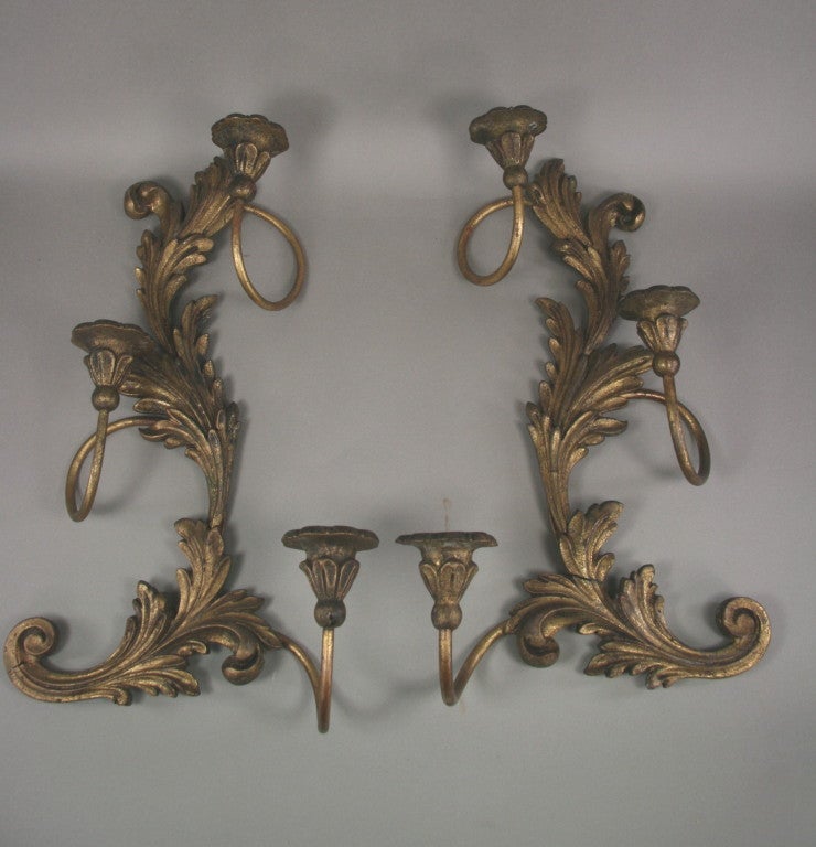 Matched Pair of Italian Carved Wood  Candle Sconces In Good Condition In Douglas Manor, NY