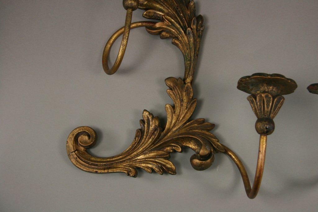 20th Century Matched Pair of Italian Carved Wood  Candle Sconces