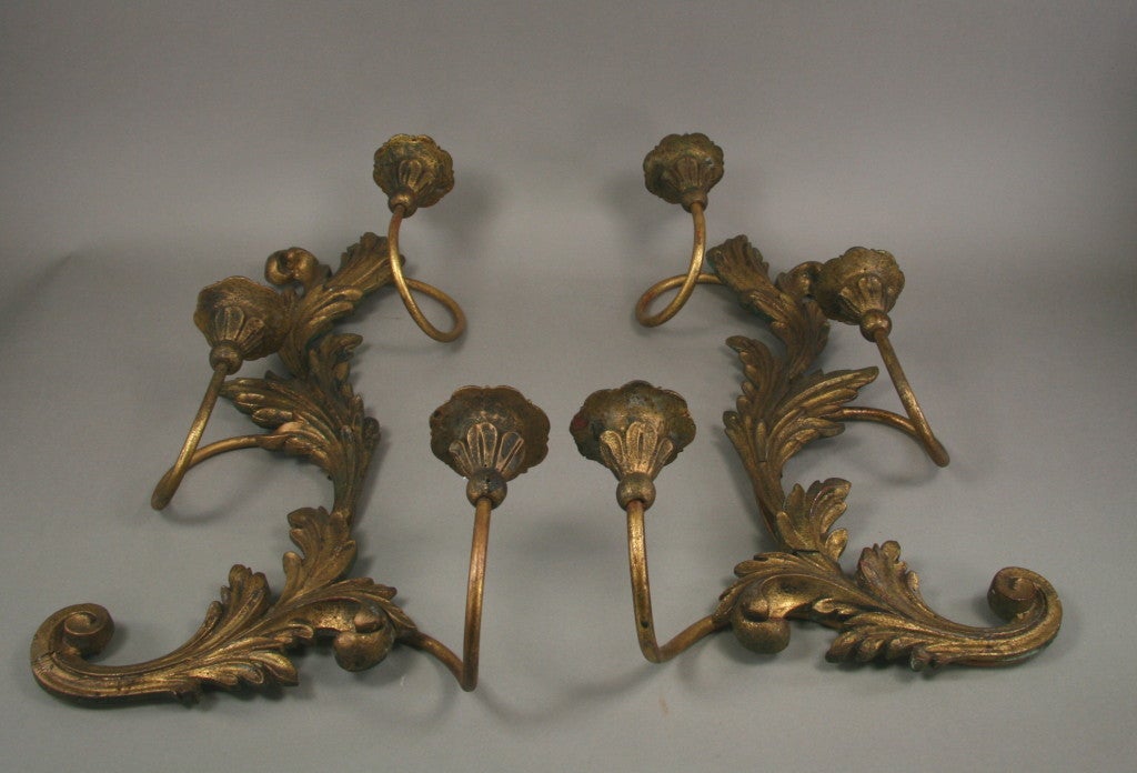 Matched Pair of Italian Carved Wood  Candle Sconces 1