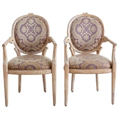 Pair of Italian Carved Faux Bois Fauteuil Armchairs