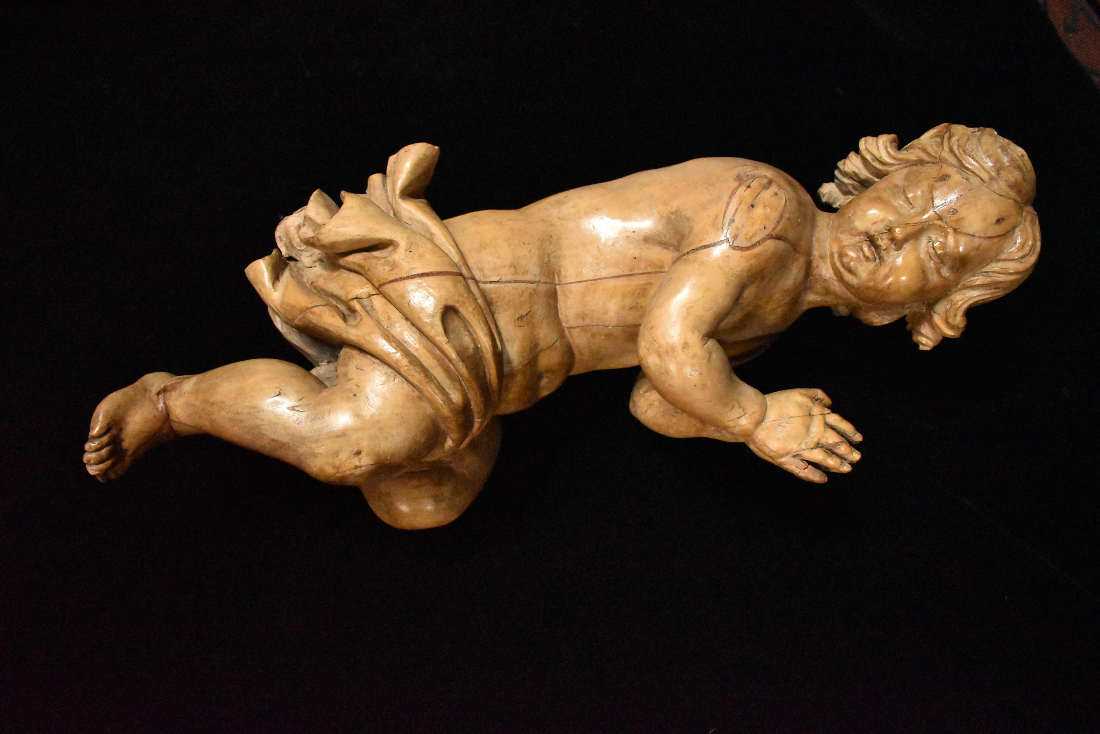 Pair of Italian Carved Fruitwood Figures of Putti, 18th Century 1