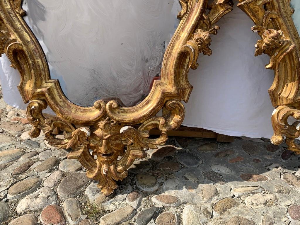 Wood Pair of Italian Carved Gilded Mirrors, Italy, 18th Century Rococò For Sale