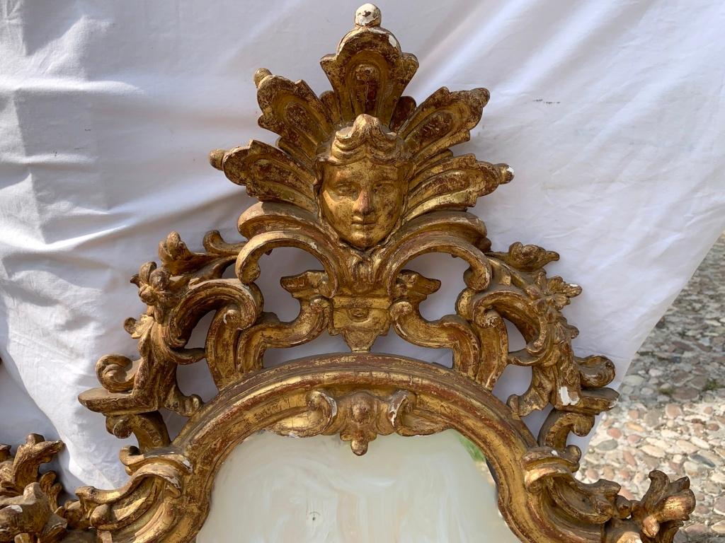 Pair of Italian Carved Gilded Mirrors, Italy, 18th Century Rococò For Sale 3