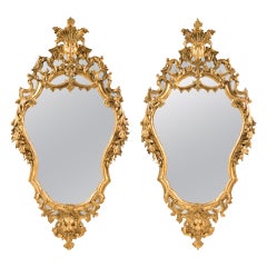 Pair of Italian Carved Gilded Wood Mirrors. Rome 18th Century, Venice Rococo