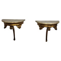 Pair of Italian Carved Gilt Wood and Marble Wall-Mounted Conosole or Nightstand