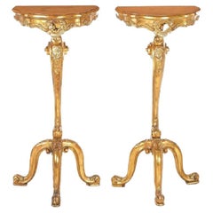 Pair of Italian Carved Giltwood Console or Side Tables, Late 19th Century