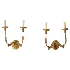 Pair of Italian Carved Giltwood & Iron 2-Arm Sconces, circa 1765