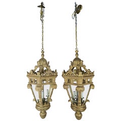 Pair of Italian Carved Giltwood Lanterns