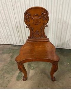 Antique Baroque Hall Chairs, Carved Oak, Italian Design, Circa 1860