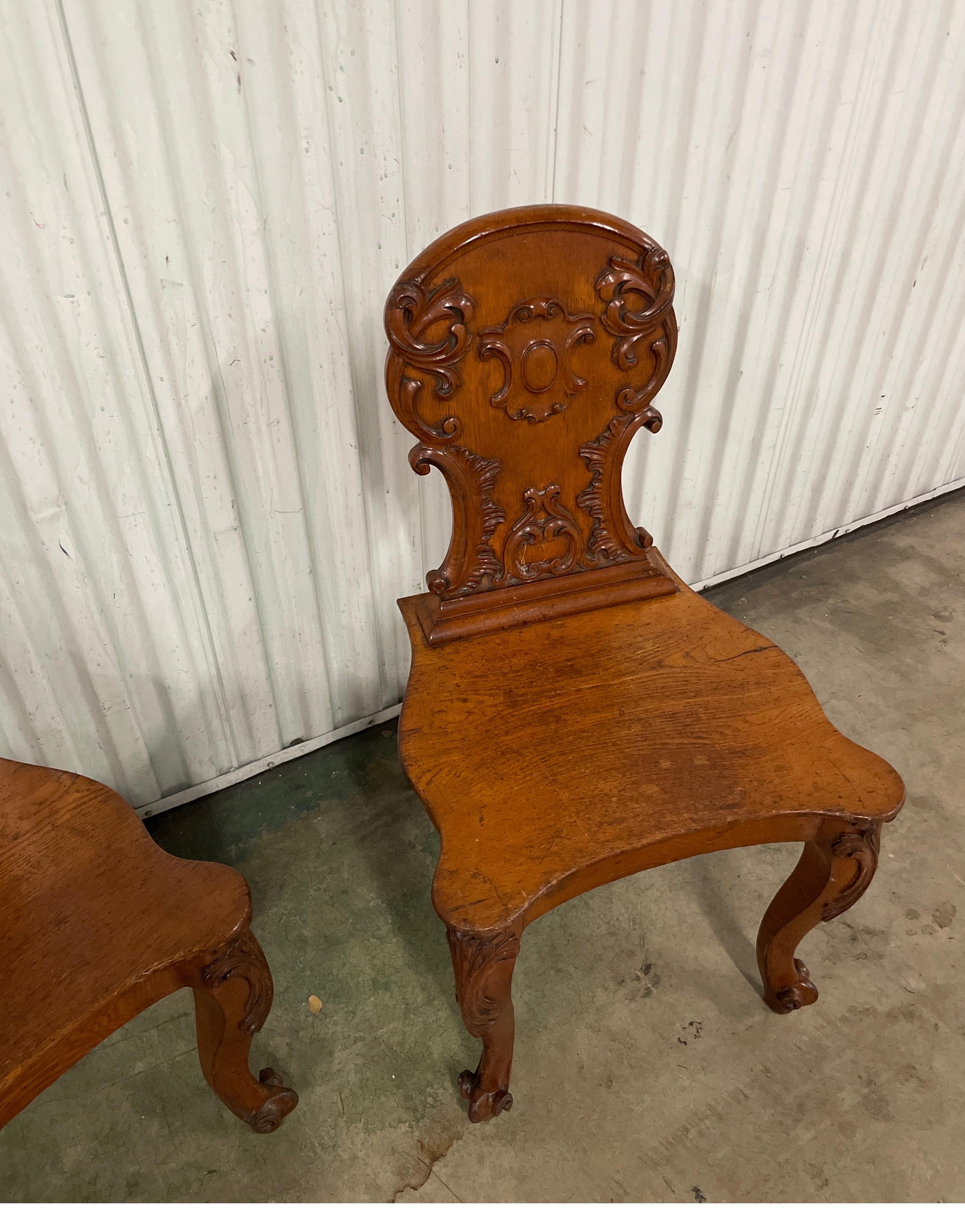 Pair of Italian Carved Hall Chairs For Sale 2