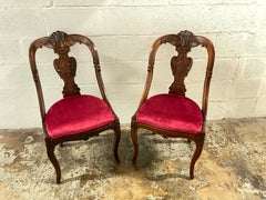 Pair of Italian Klismos Chairs with Velvet Seats, Louis XV Style, 1950s