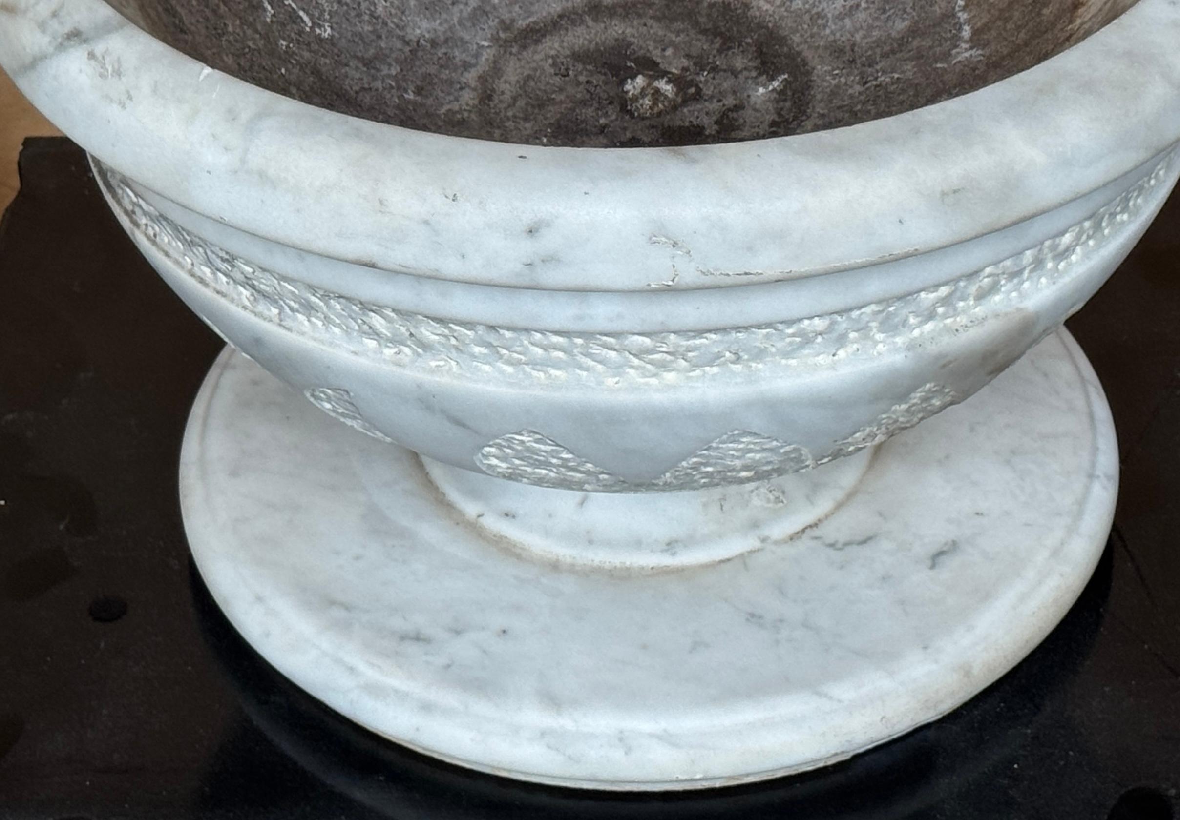 Pair of Italian Carved Marble Neoclassical Urns with Lotus Motif, Four Available im Angebot 7