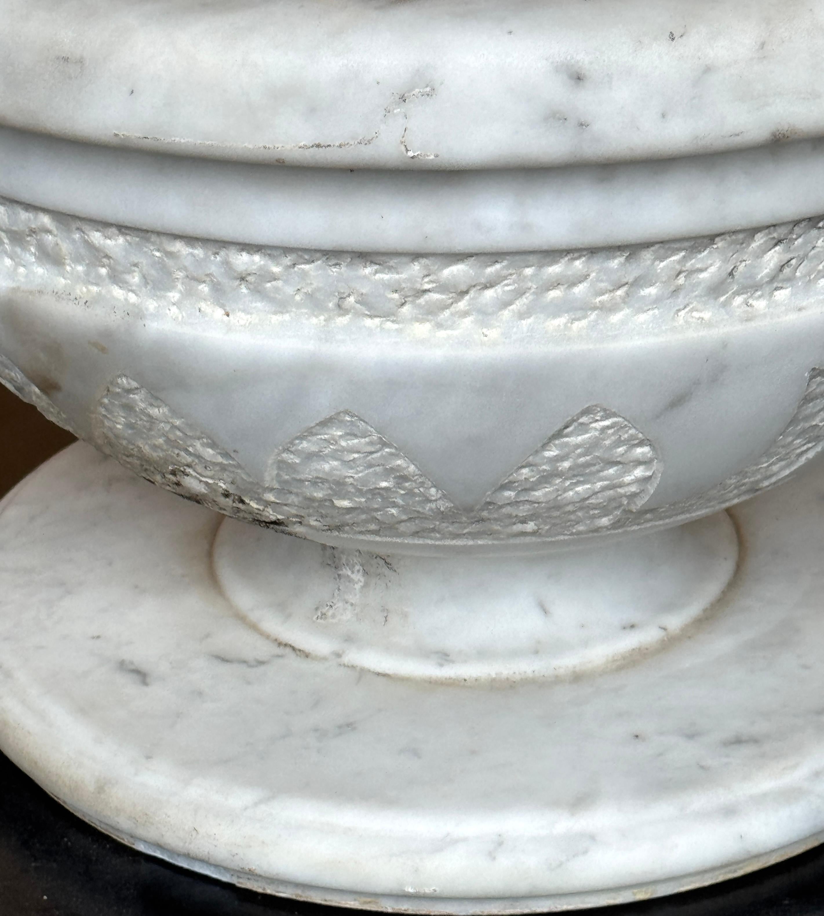 Pair of Italian Carved Marble Neoclassical Urns with Lotus Motif, Four Available im Angebot 8