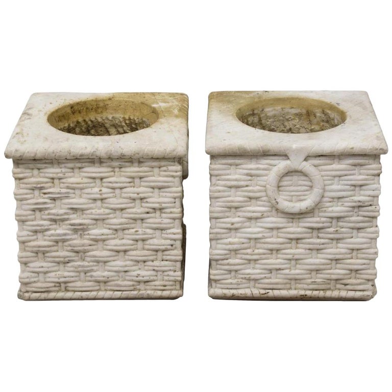 Pair of Italian Carved Marble Planters, 19th Century For Sale at 1stDibs
