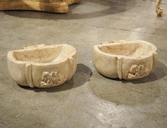 Pair of Italian Carved Marble Stoups with Relief of The Paschal Lamb