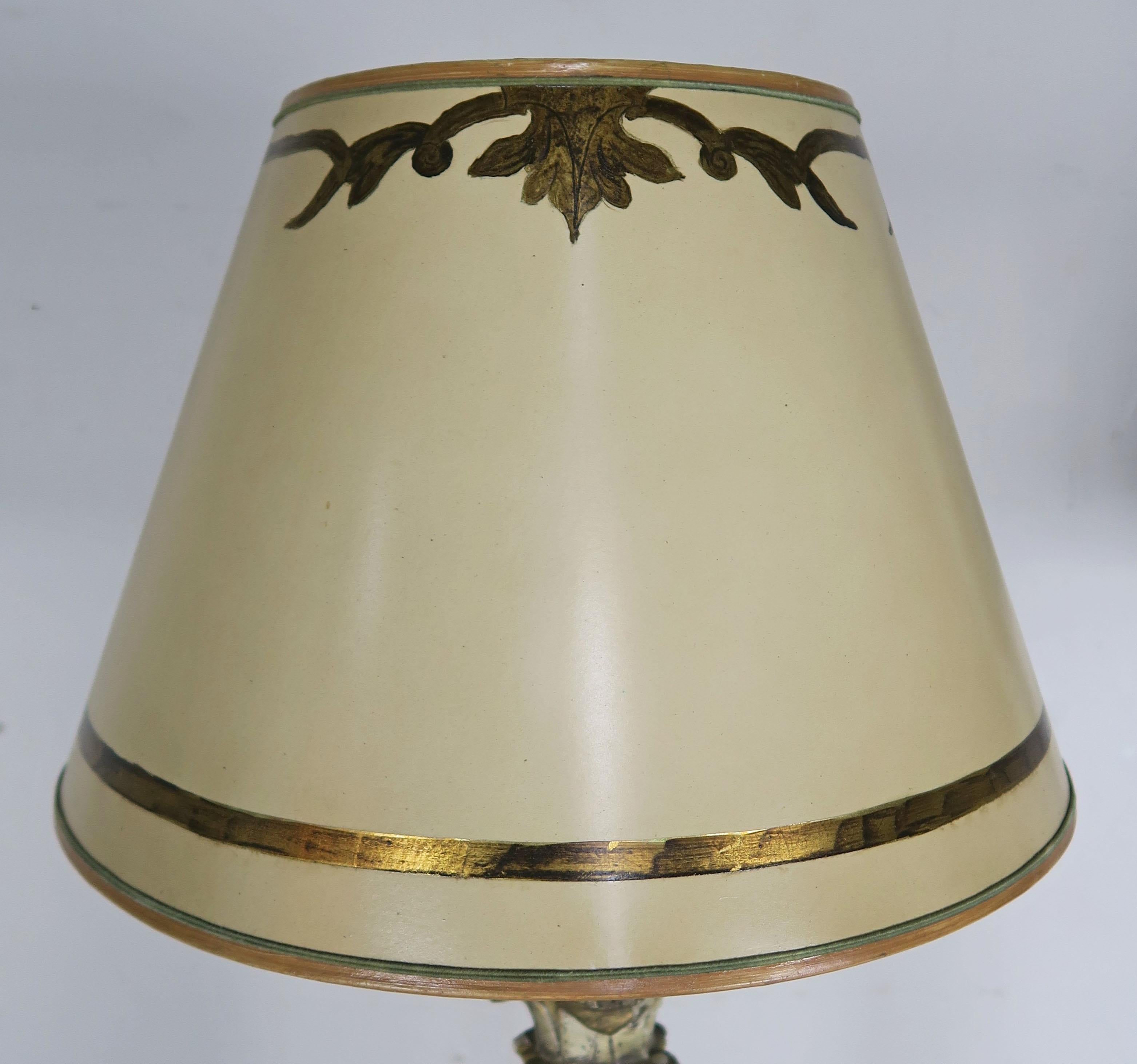 Pair of Italian Carved Neoclassical Style Lamps with Parchment Shades Abîmé - En vente à Los Angeles, CA