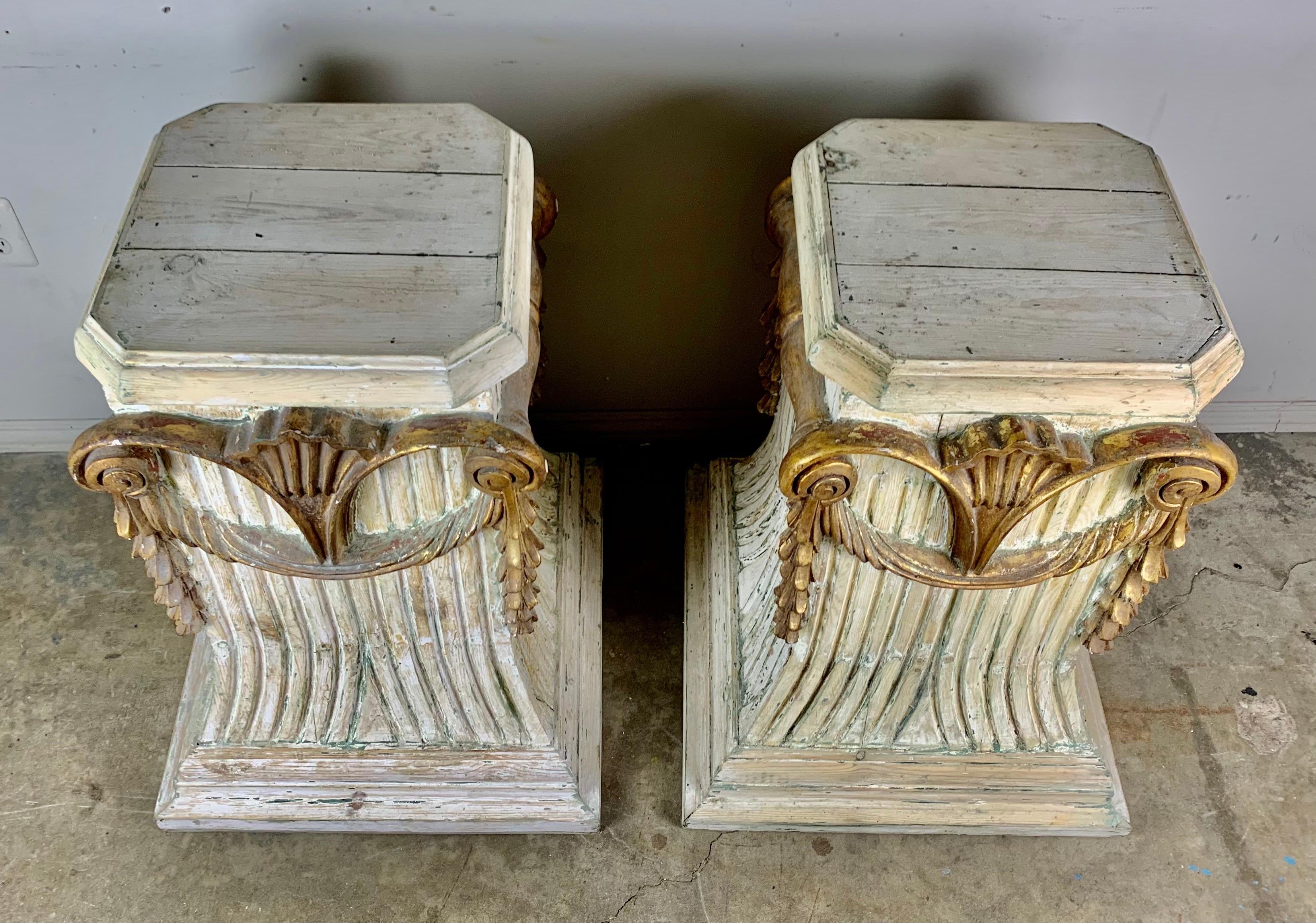 Pair of Italian Carved Painted and Parcel Gilt Pedestals 3