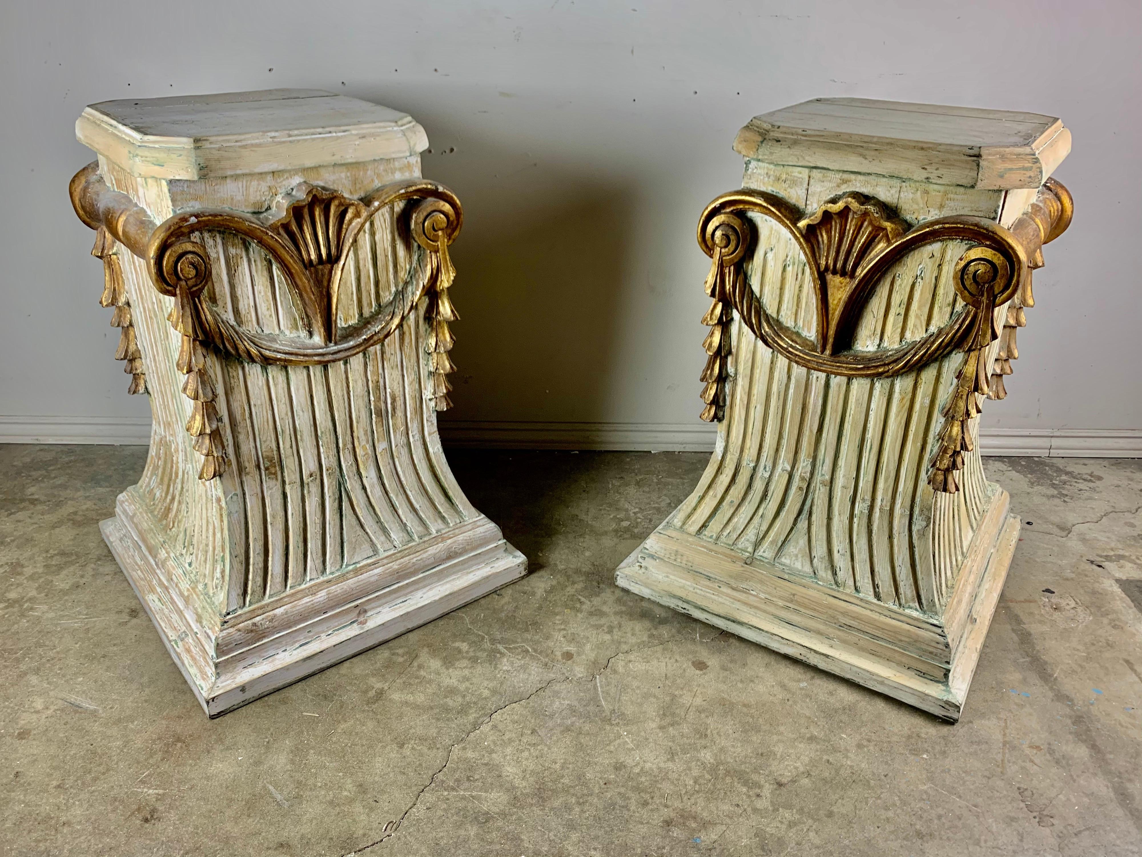 Pair of Italian Carved Painted and Parcel Gilt Pedestals 9