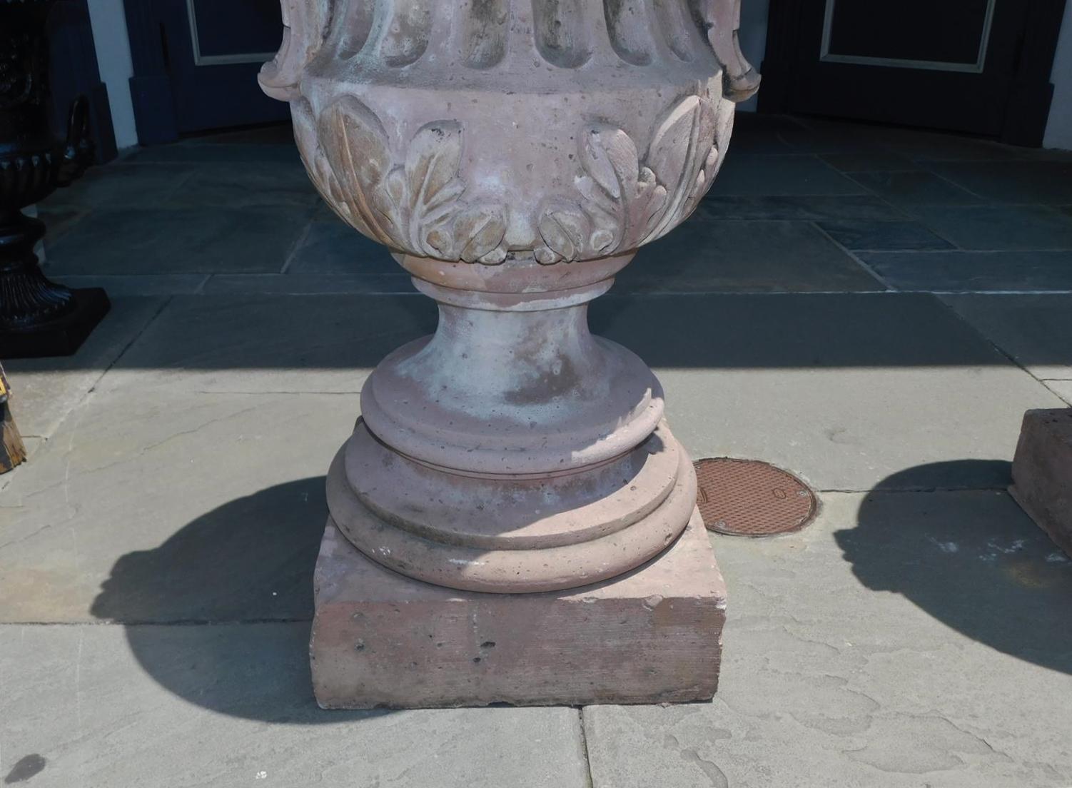 Pair of Italian Carved Sandstone Fluted Campagna Form Garden Urns.  Circa 1800 For Sale 4