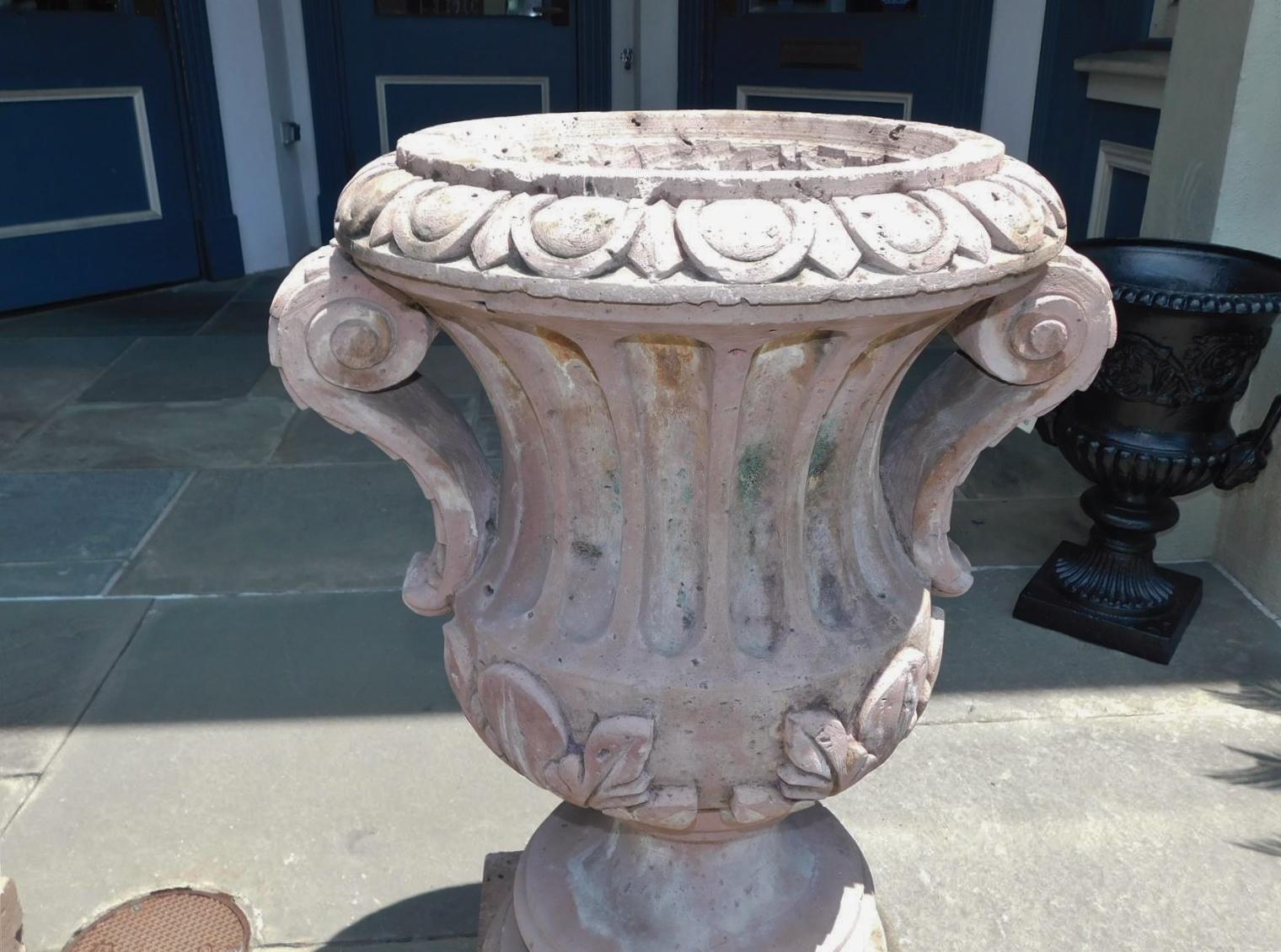 Pair of Italian Carved Sandstone Fluted Campagna Form Garden Urns.  Circa 1800 For Sale 7