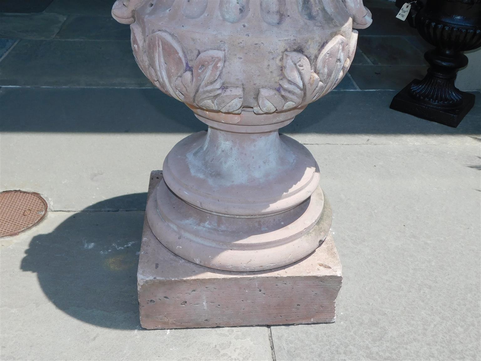Pair of Italian Carved Sandstone Fluted Campagna Form Garden Urns.  Circa 1800 For Sale 8