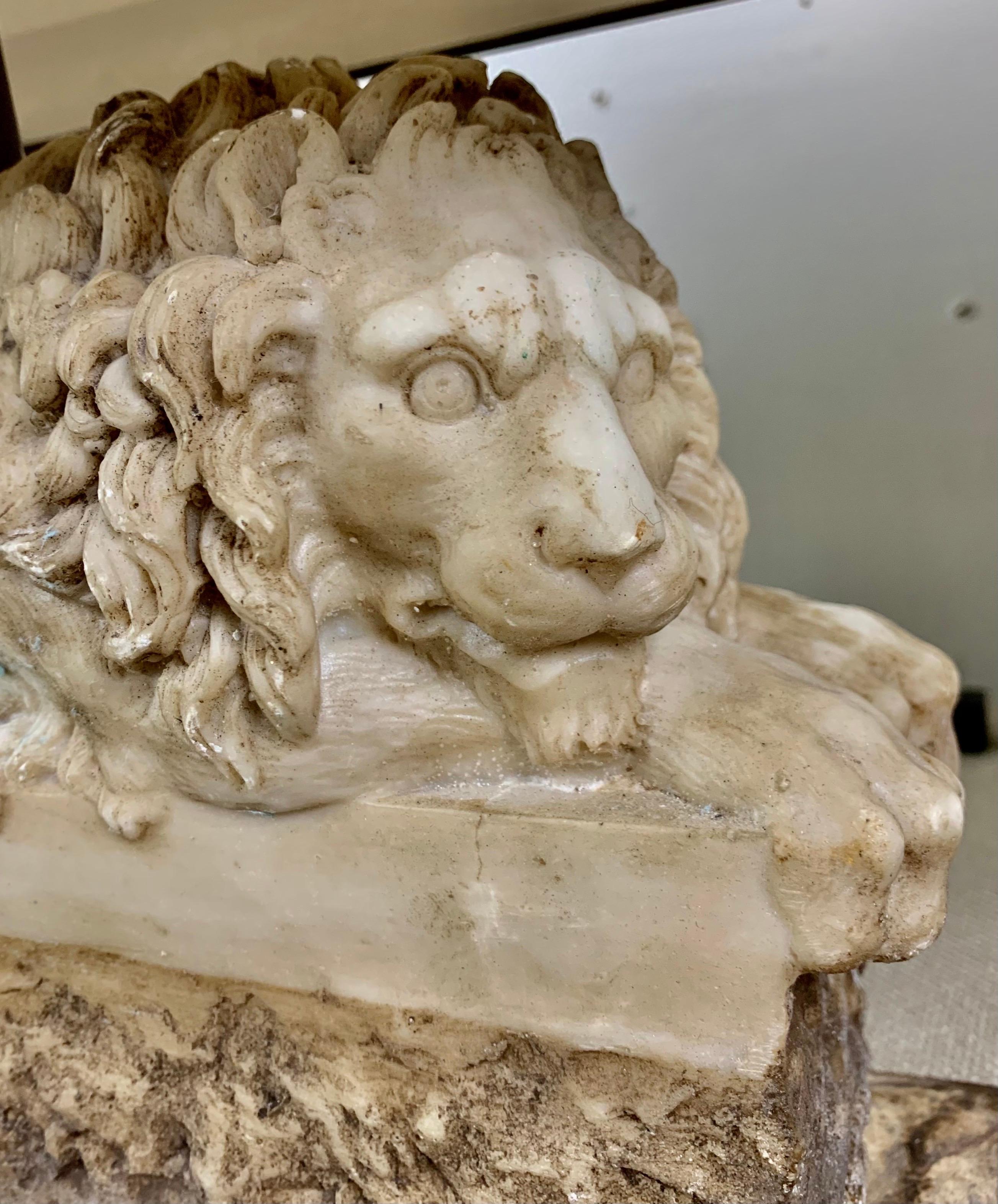 Pair of Italian Carved Stone Lion Lamps with Parchment Shades 7