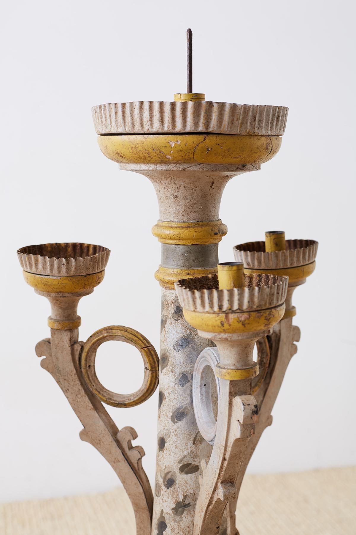Pair of Italian Carved Three-Light Candelabras For Sale 7
