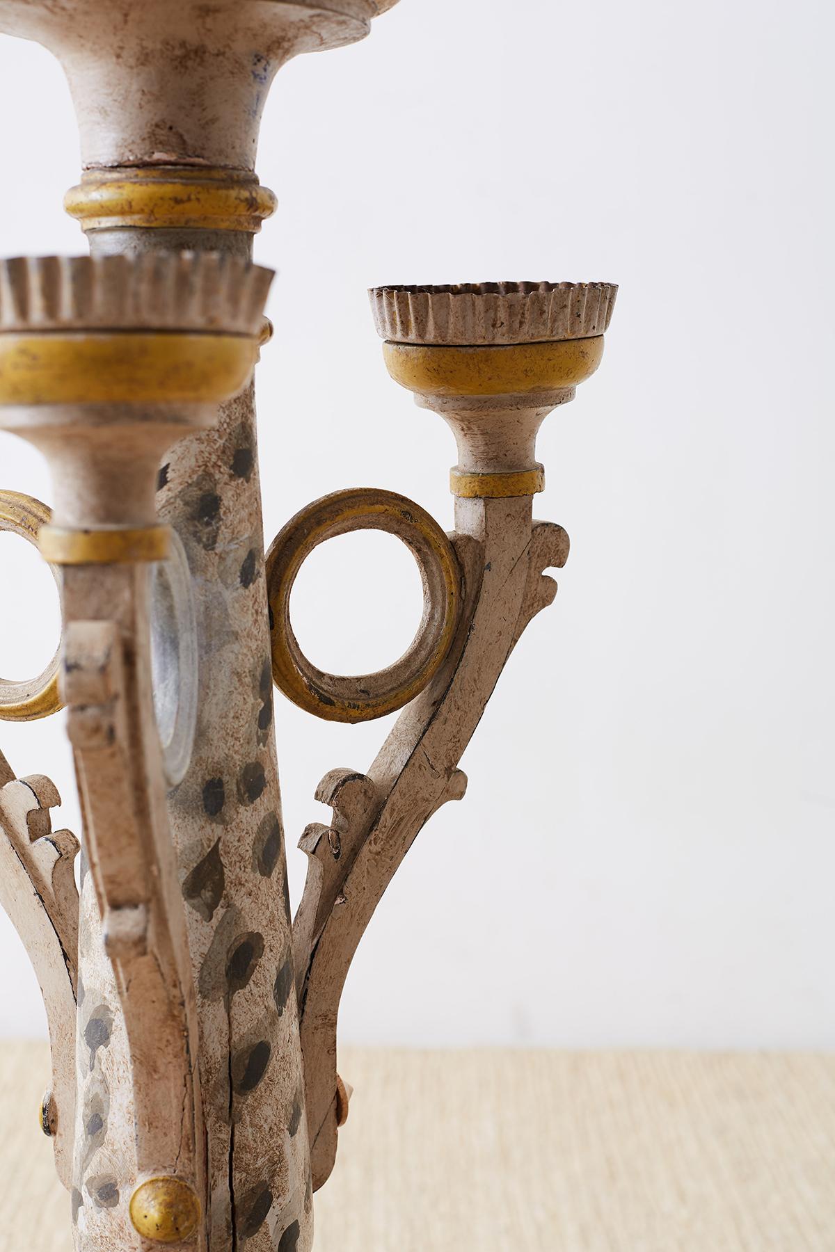 Zinc Pair of Italian Carved Three-Light Candelabras For Sale