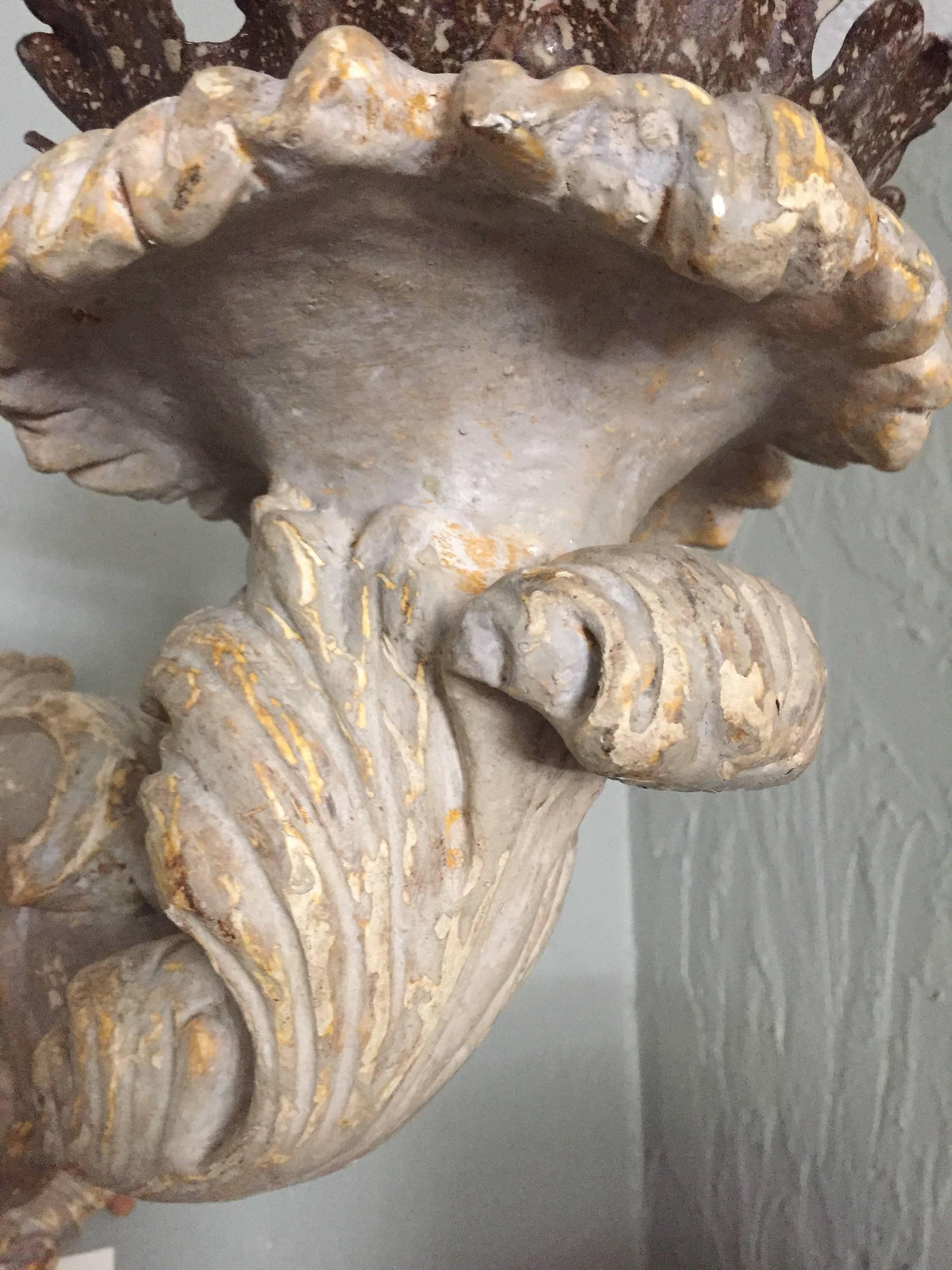 Pair of Italian Carved Two-Toned Painted Sconces In Good Condition For Sale In Fairhope, AL