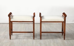 Pair of Italian Carved Walnut Art Deco Stools, circa 1940