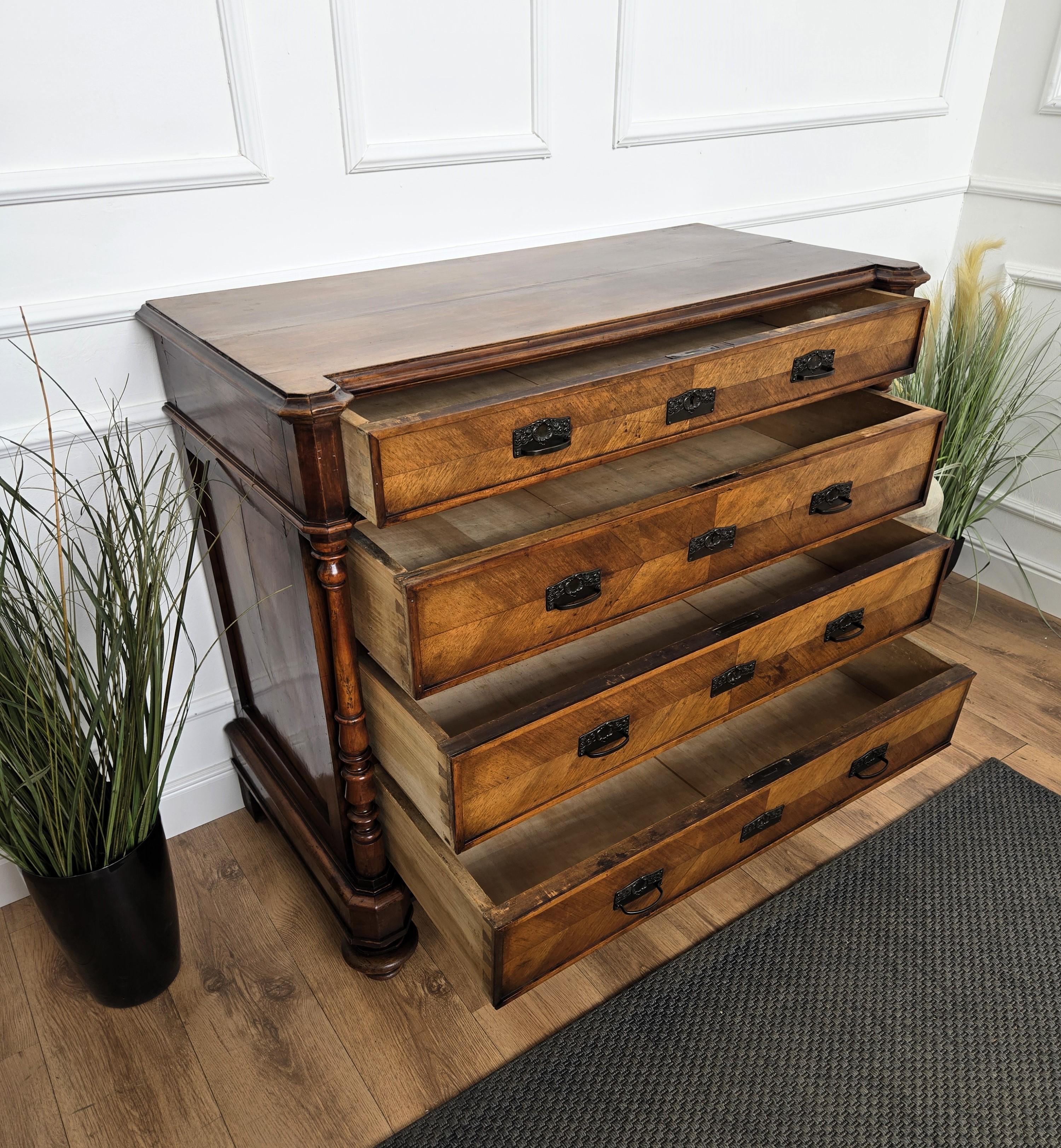 Pair of Italian Carved Walnut Burl Brass Chest of Drawers Sideboard Credenza For Sale 5