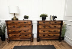 Pair of Italian Carved Walnut Burl Brass Chest of Drawers Sideboard Credenza