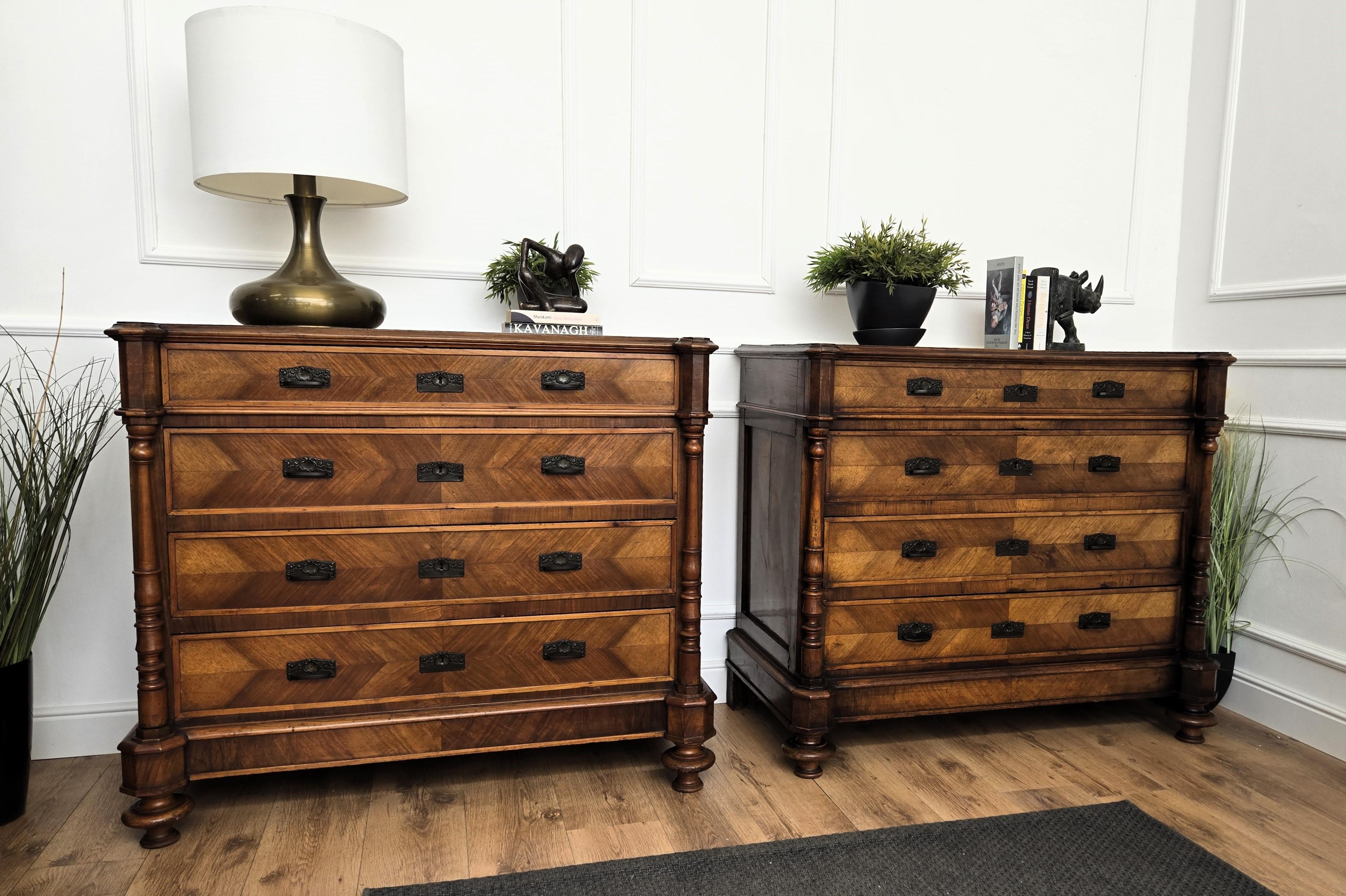 Pair of Italian Carved Walnut Burl Brass Chest of Drawers Sideboard Credenza For Sale 2