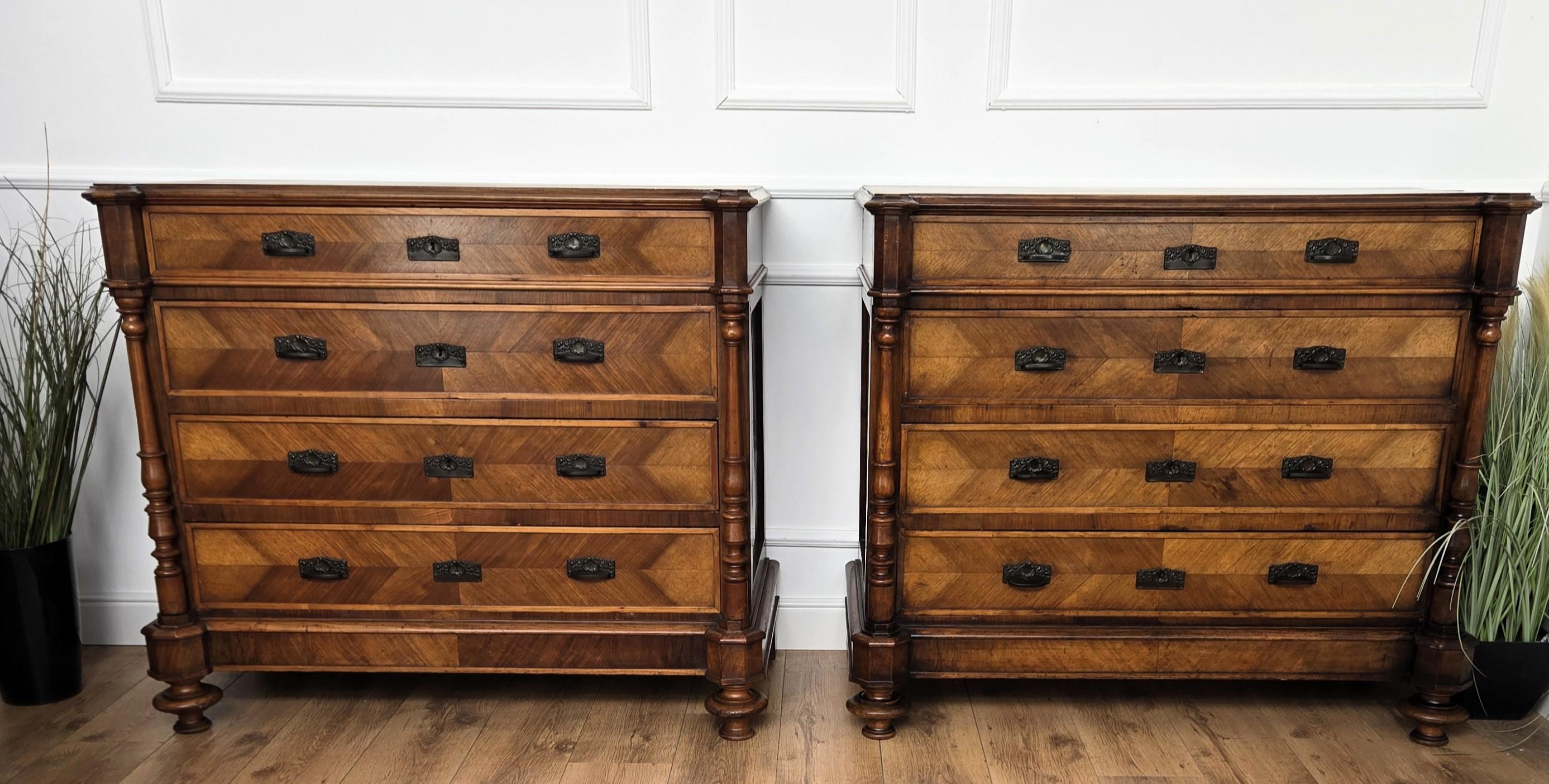 Pair of Italian Carved Walnut Burl Brass Chest of Drawers Sideboard Credenza For Sale 3