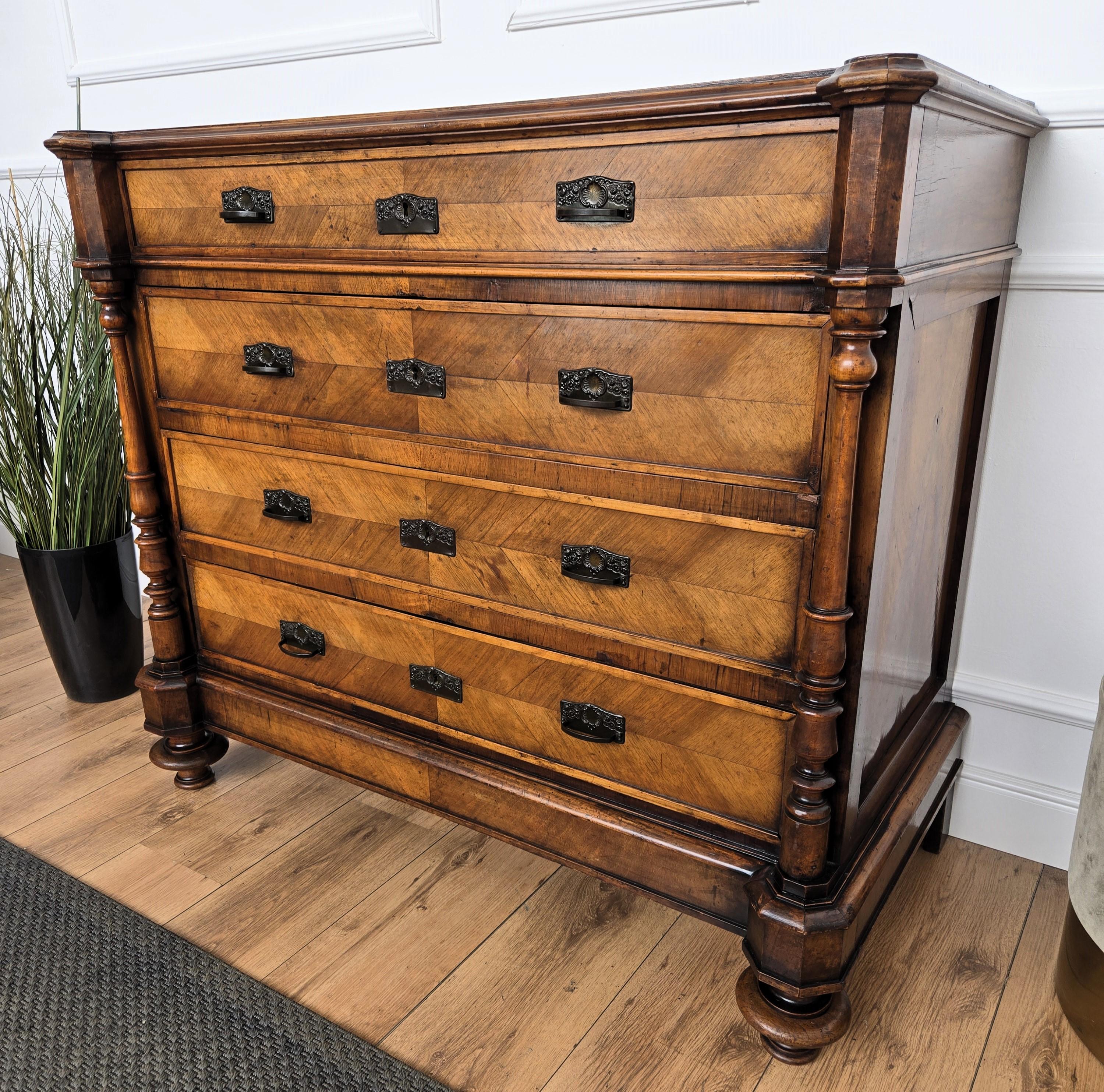 Pair of Italian Carved Walnut Burl Brass Chest of Drawers Sideboard Credenza For Sale 4