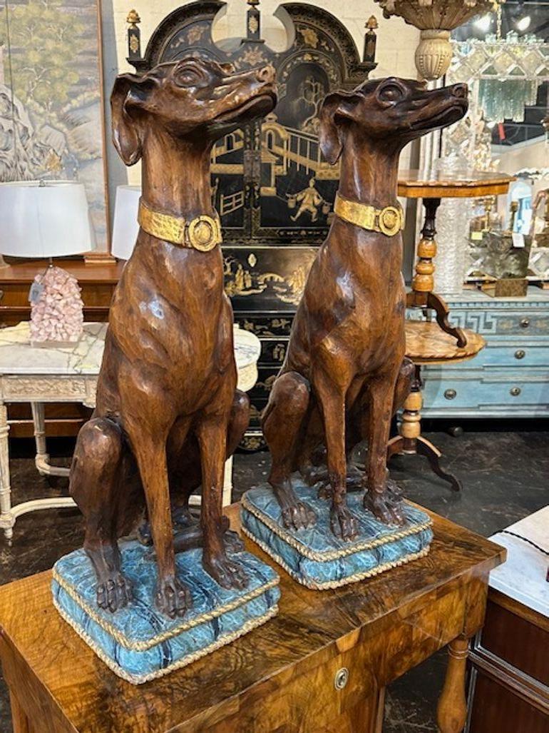 Hand-Carved Pair of Italian Carved Walnut Whippets For Sale