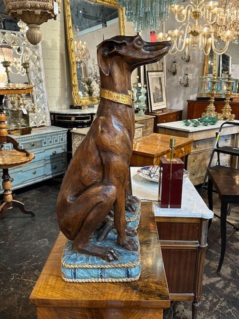 Pair of Italian Carved Walnut Whippets In Good Condition For Sale In Dallas, TX