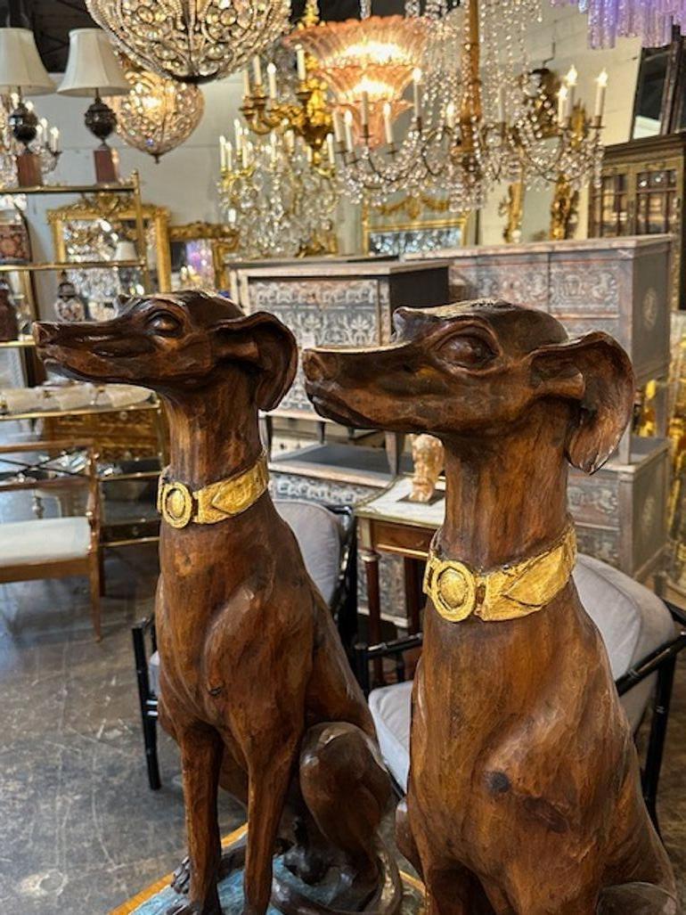 Wood Pair of Italian Carved Walnut Whippets For Sale