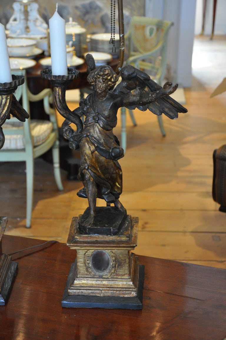 Pair of Italian Carved Wood and Gilt Angel Reliquary Pricket Candelabra ...