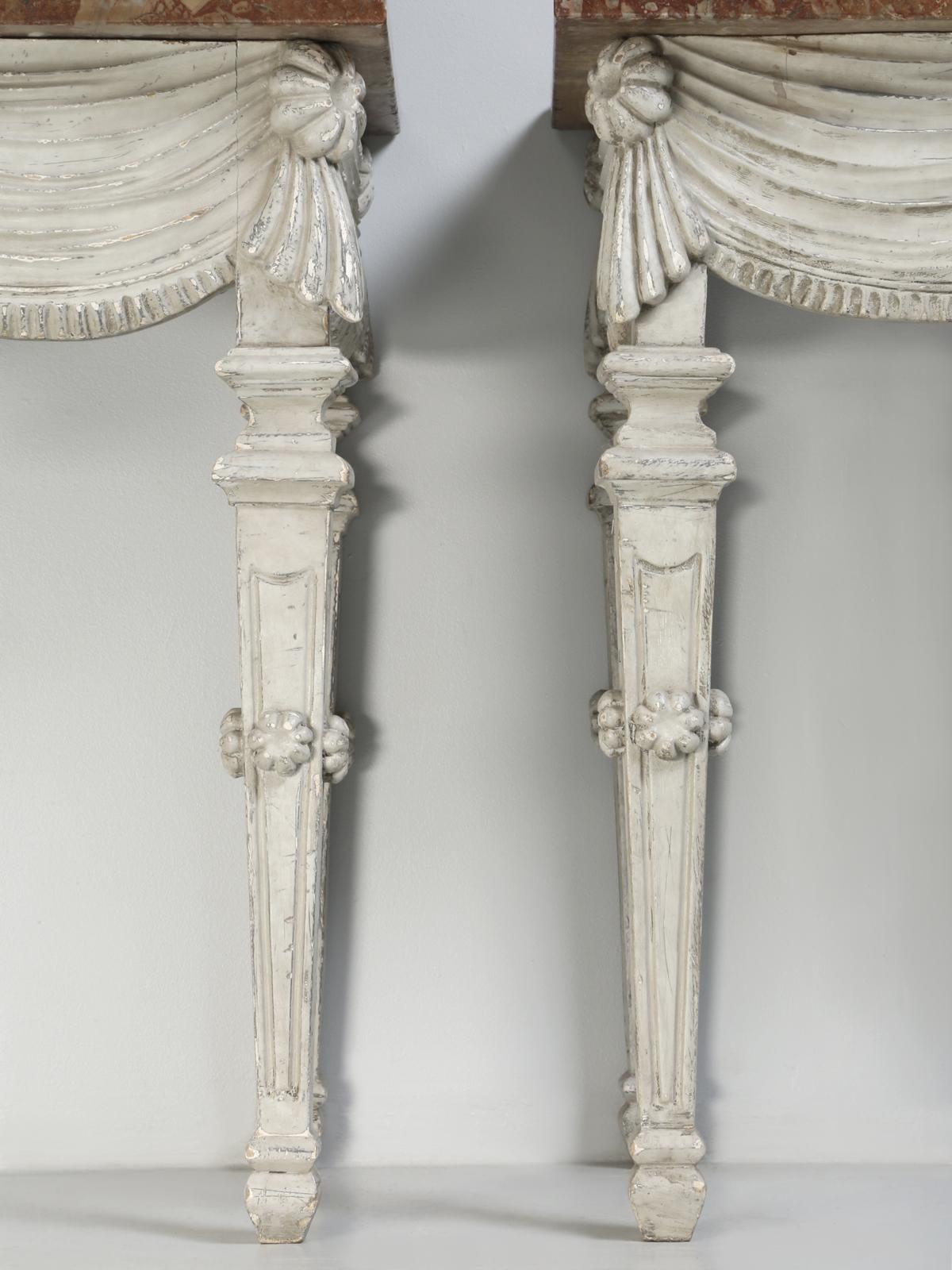 Pair of Italian Carved Wood and Painted Console Tables with Matching Trumeau's 14