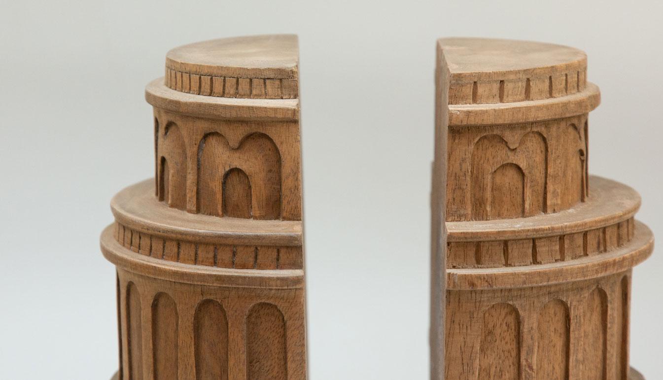 Pair of Italian Carved Wood Architectural Bookends In Excellent Condition In New York, NY