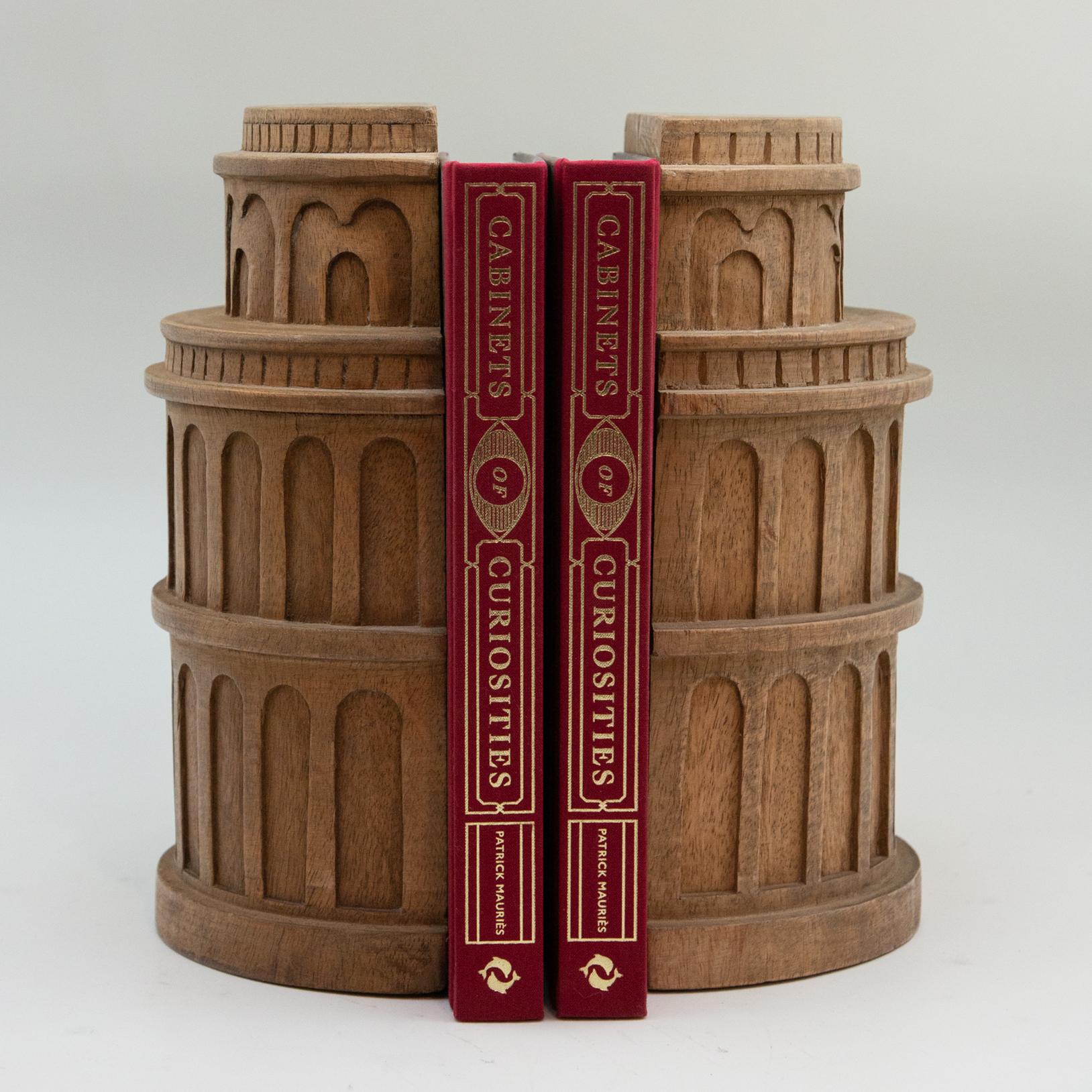 20th Century Pair of Italian Carved Wood Architectural Bookends