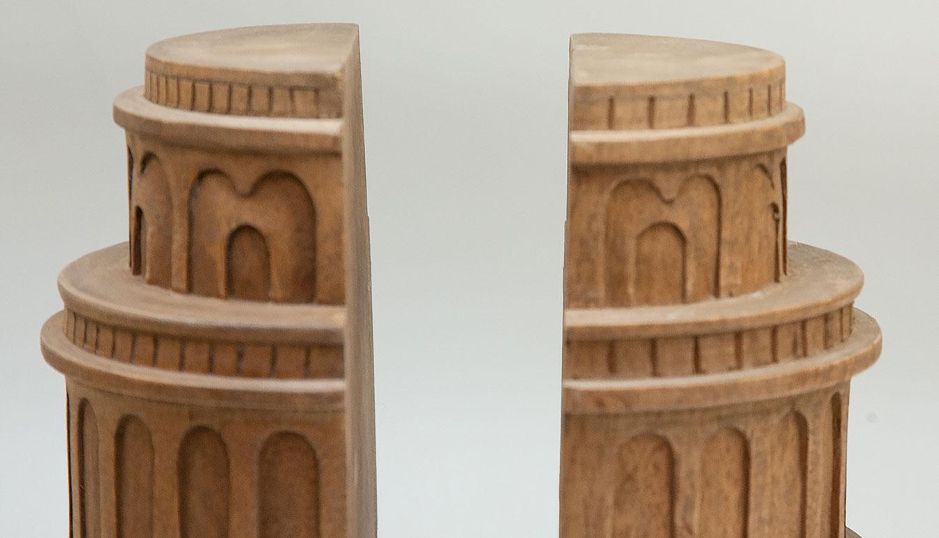 Pair of Italian Carved Wood Architectural Bookends 1