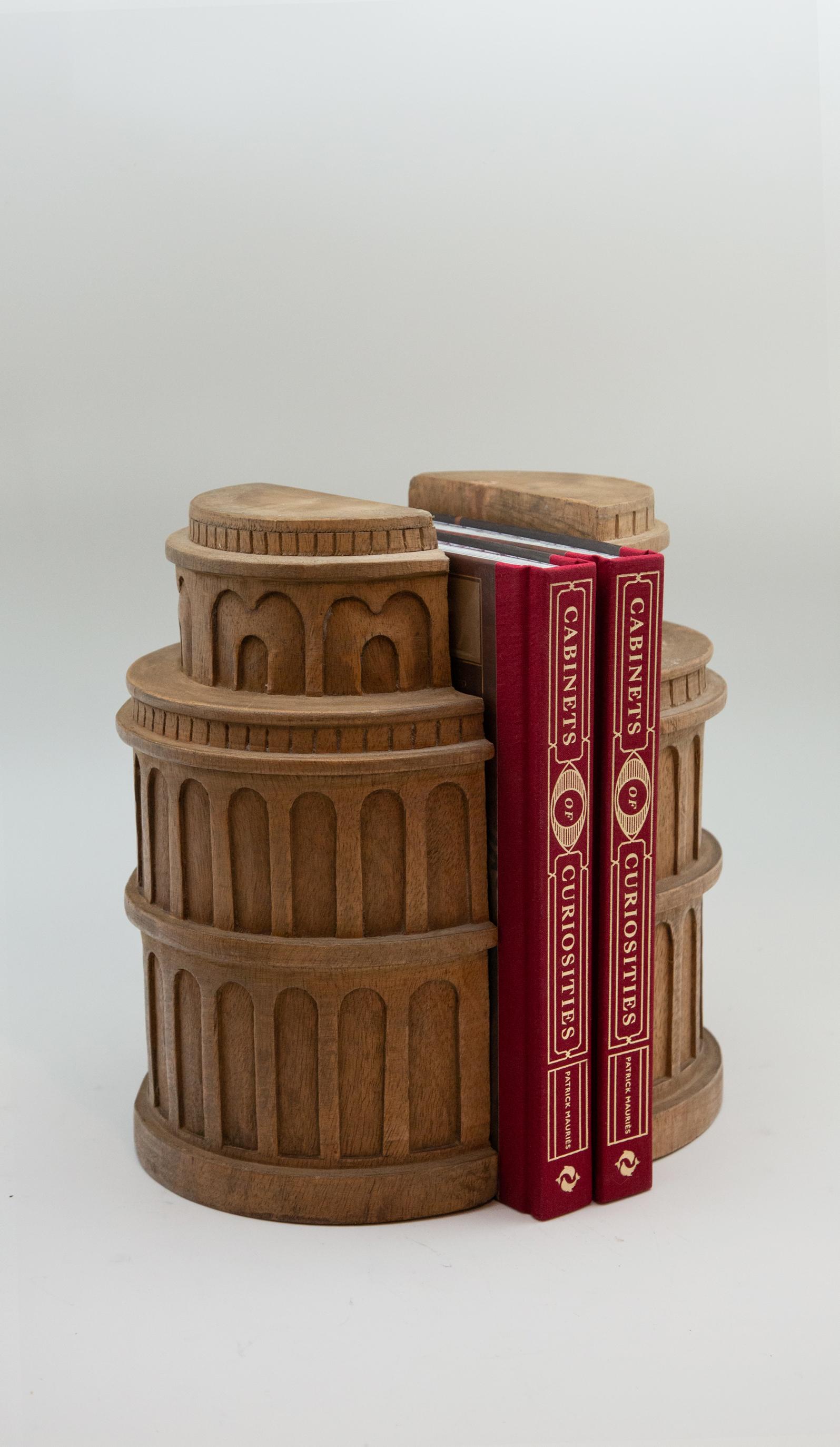 Pair of Italian Carved Wood Architectural Bookends 2