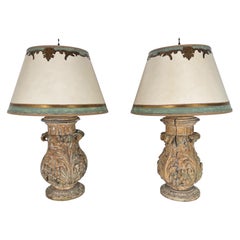 Pair of Italian Carved Wood Baroque Style Table Lamps